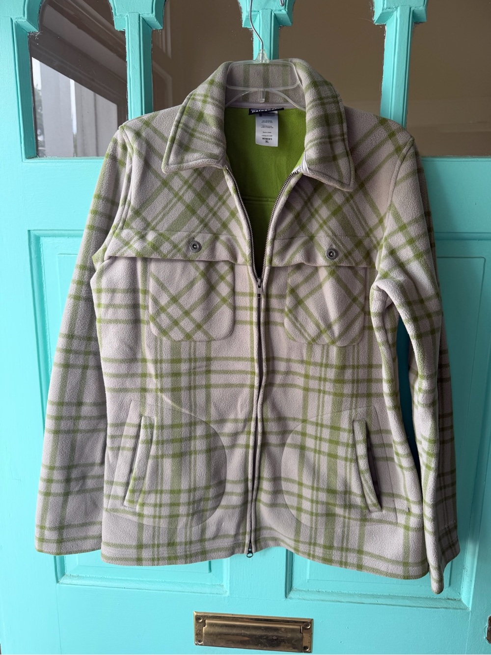 Women’s Plaid Zip-Front Fleece Jacket - Gray/Green